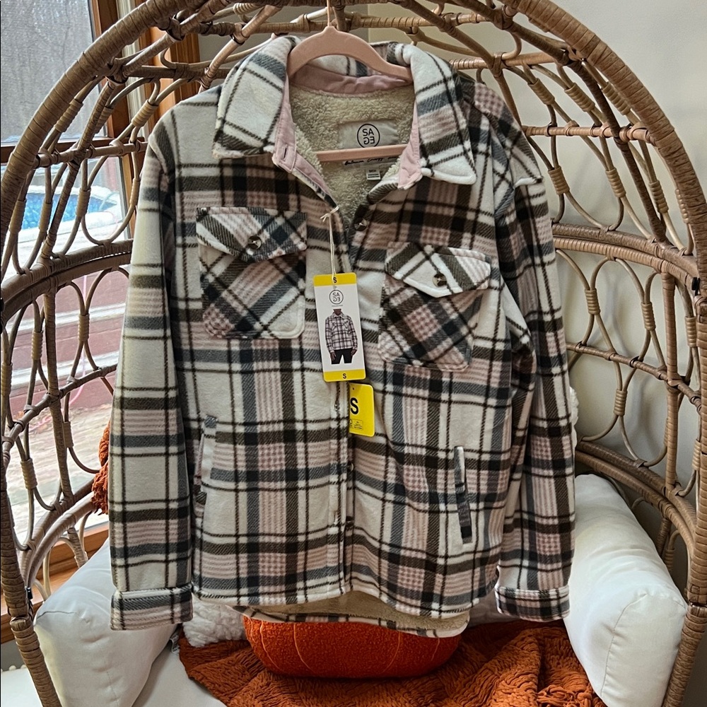 Sage Plaid Sherpa-Lined Jean Jacket